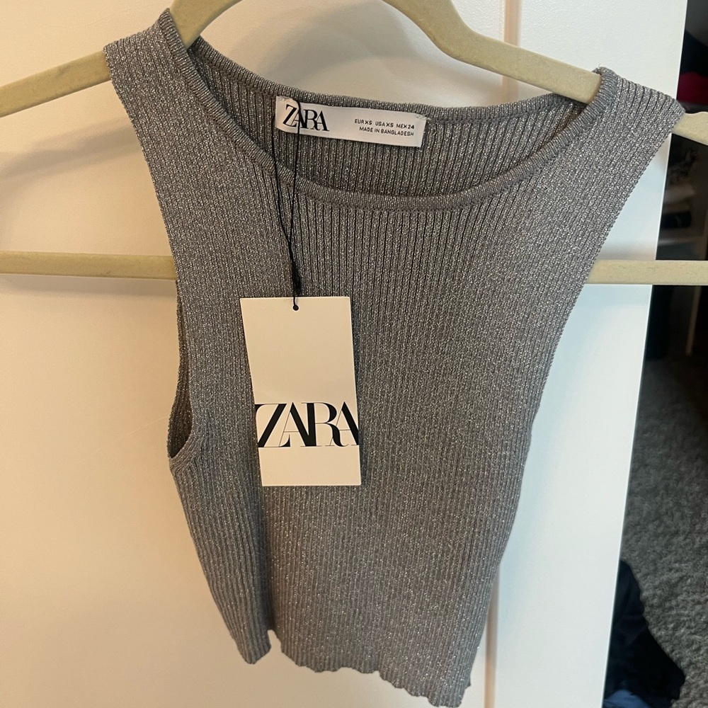 Zara Gray Ribbed Cut Out Tank Top